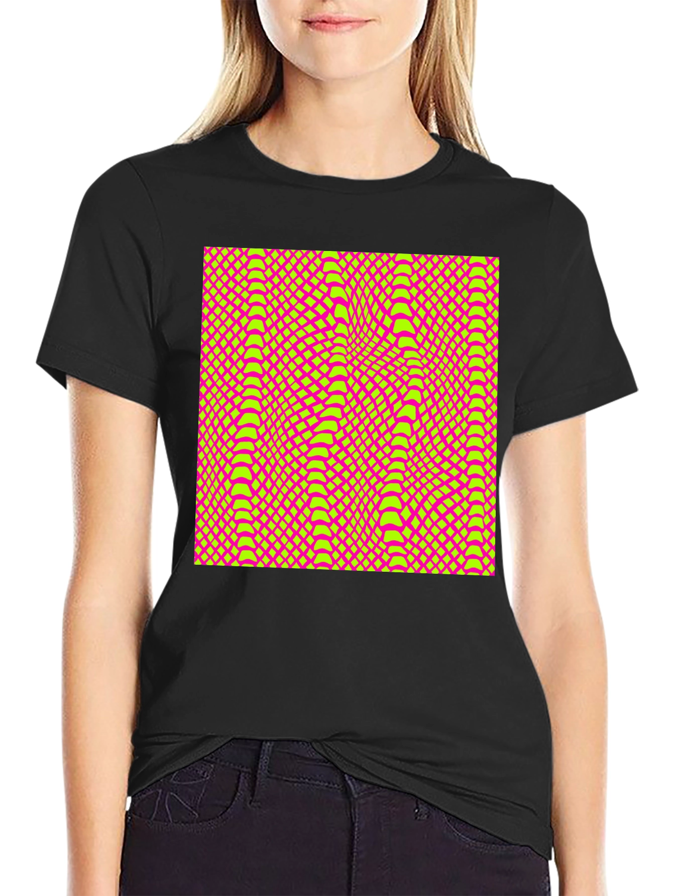 Vivid Geometric Snake Print Crew Neck T-Shirt