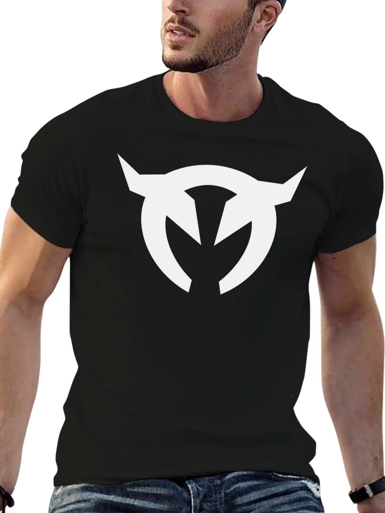 Black T-Shirt with White Horned Logo