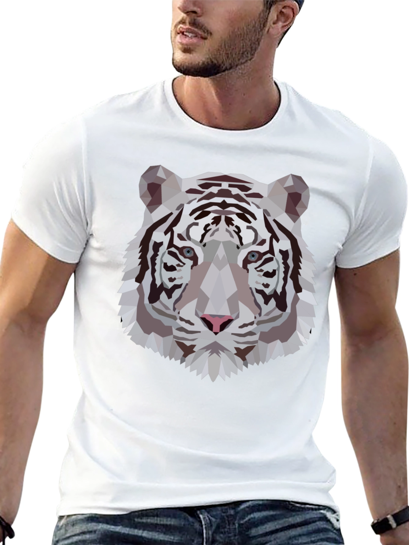 Geometric Tiger Graphic Tee - Sleek Black Shirt