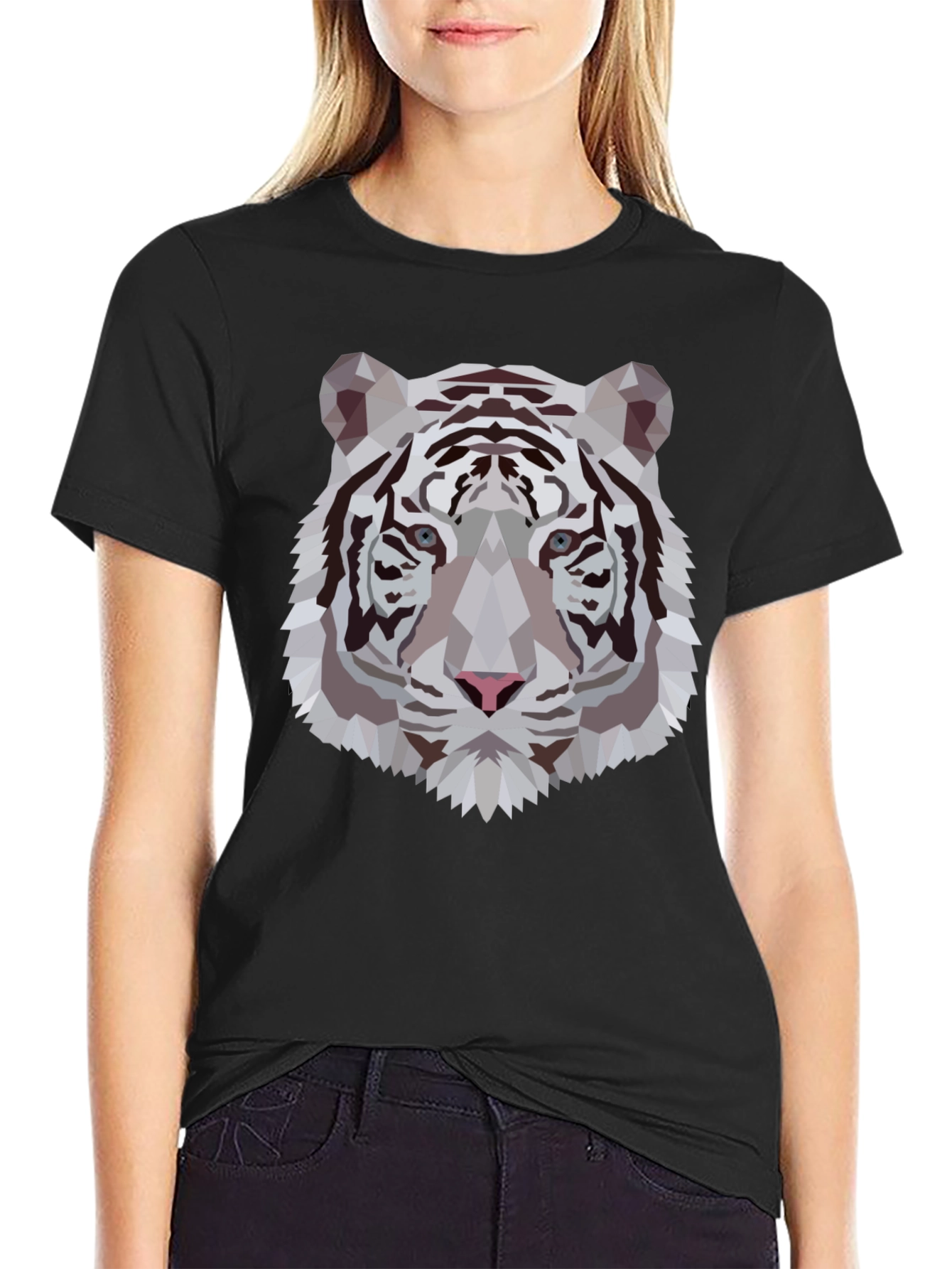 Geometric Tiger Graphic Tee - Sleek Black Shirt
