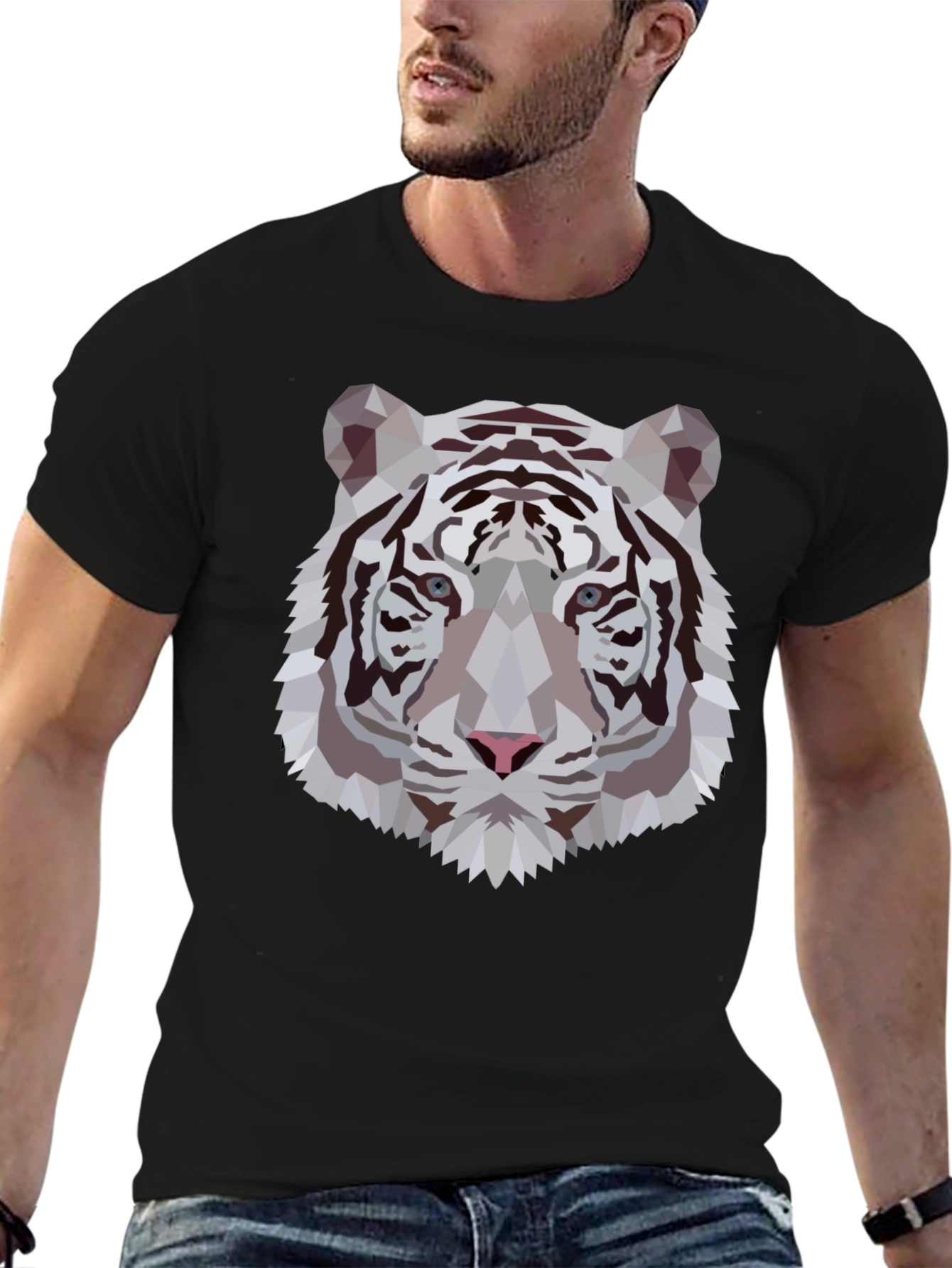 Geometric Tiger Graphic Tee - Sleek Black Shirt