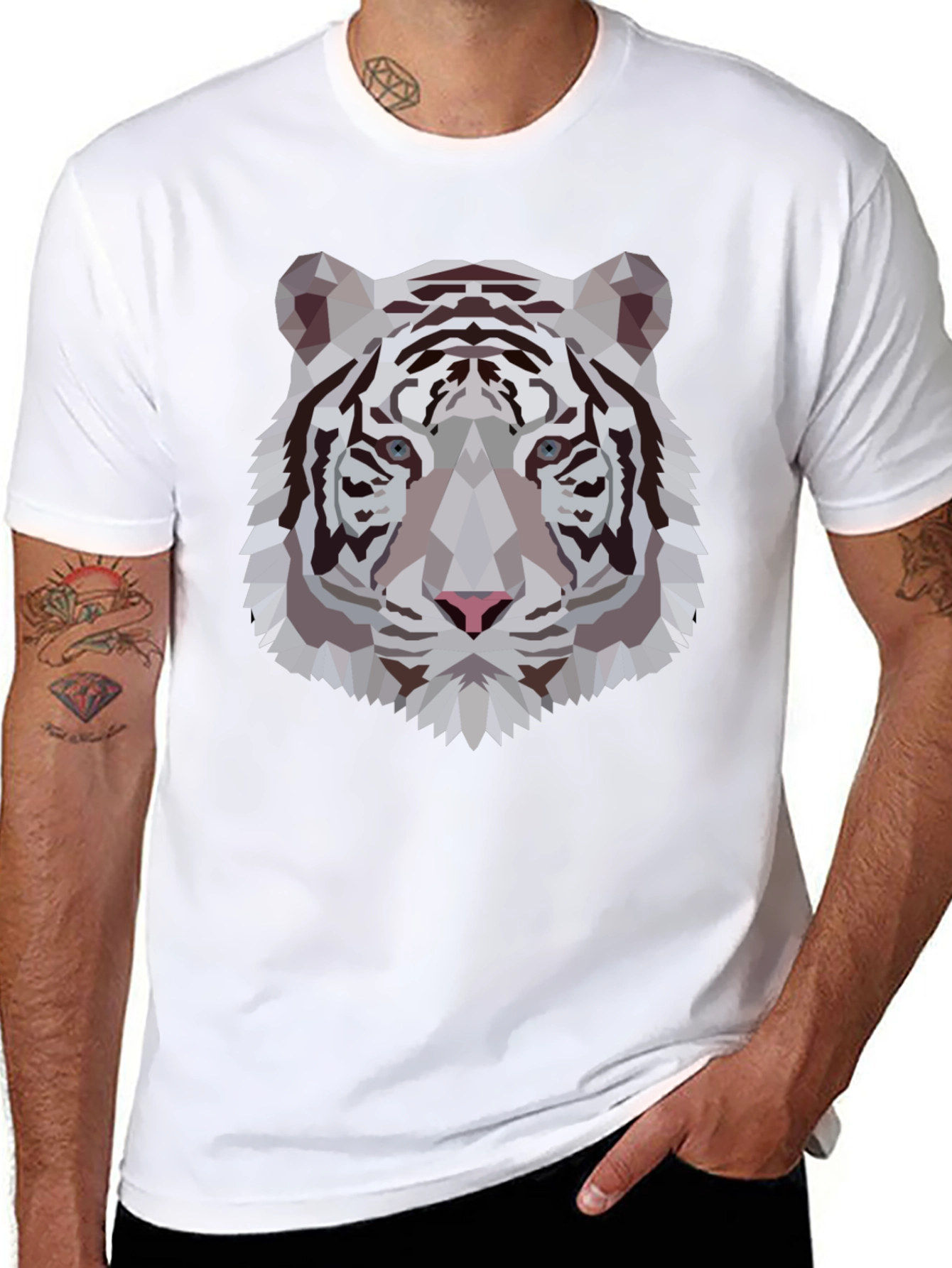 Geometric Tiger Graphic Tee - Sleek Black Shirt