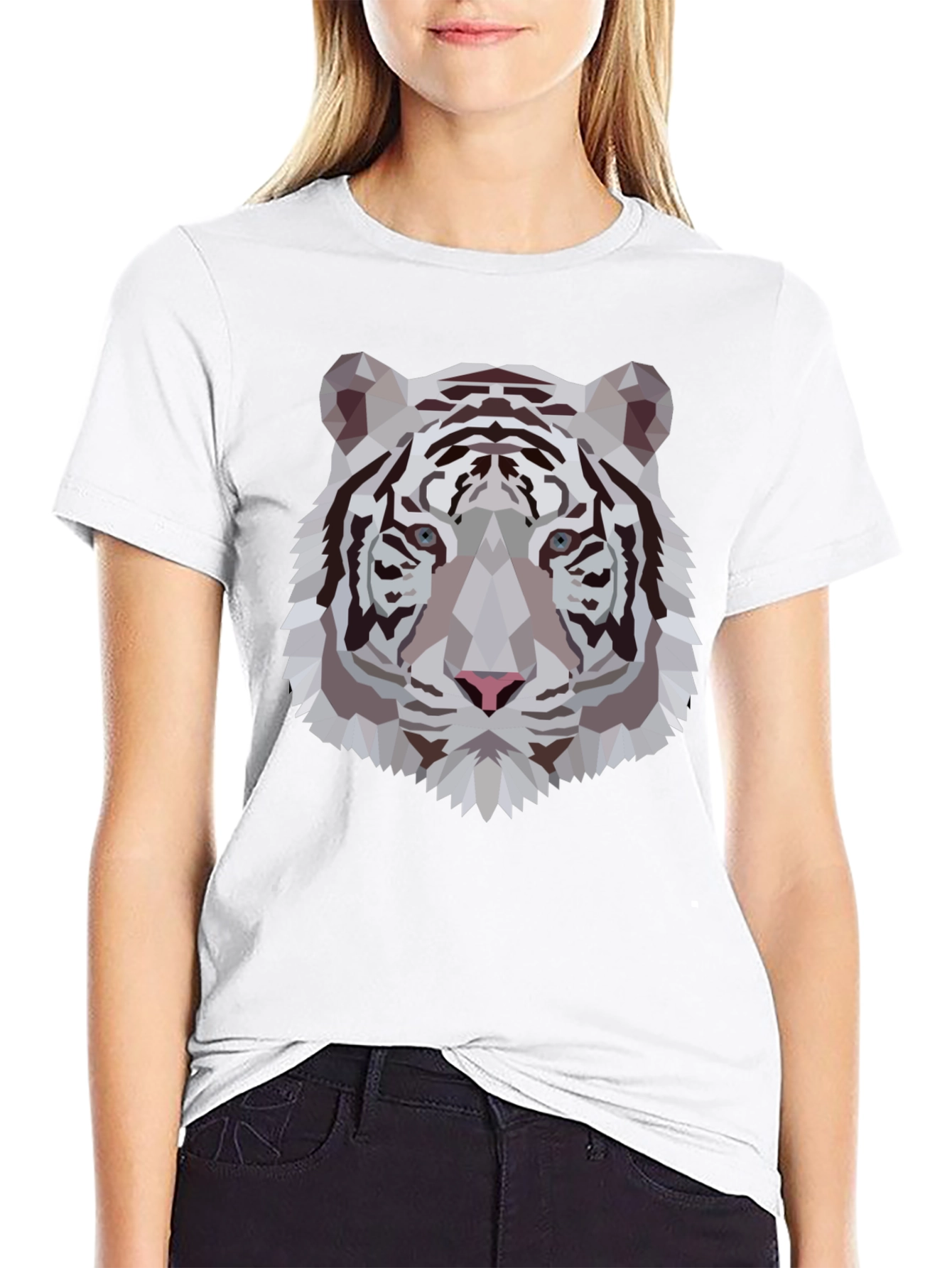 Geometric Tiger Graphic Tee - Sleek Black Shirt