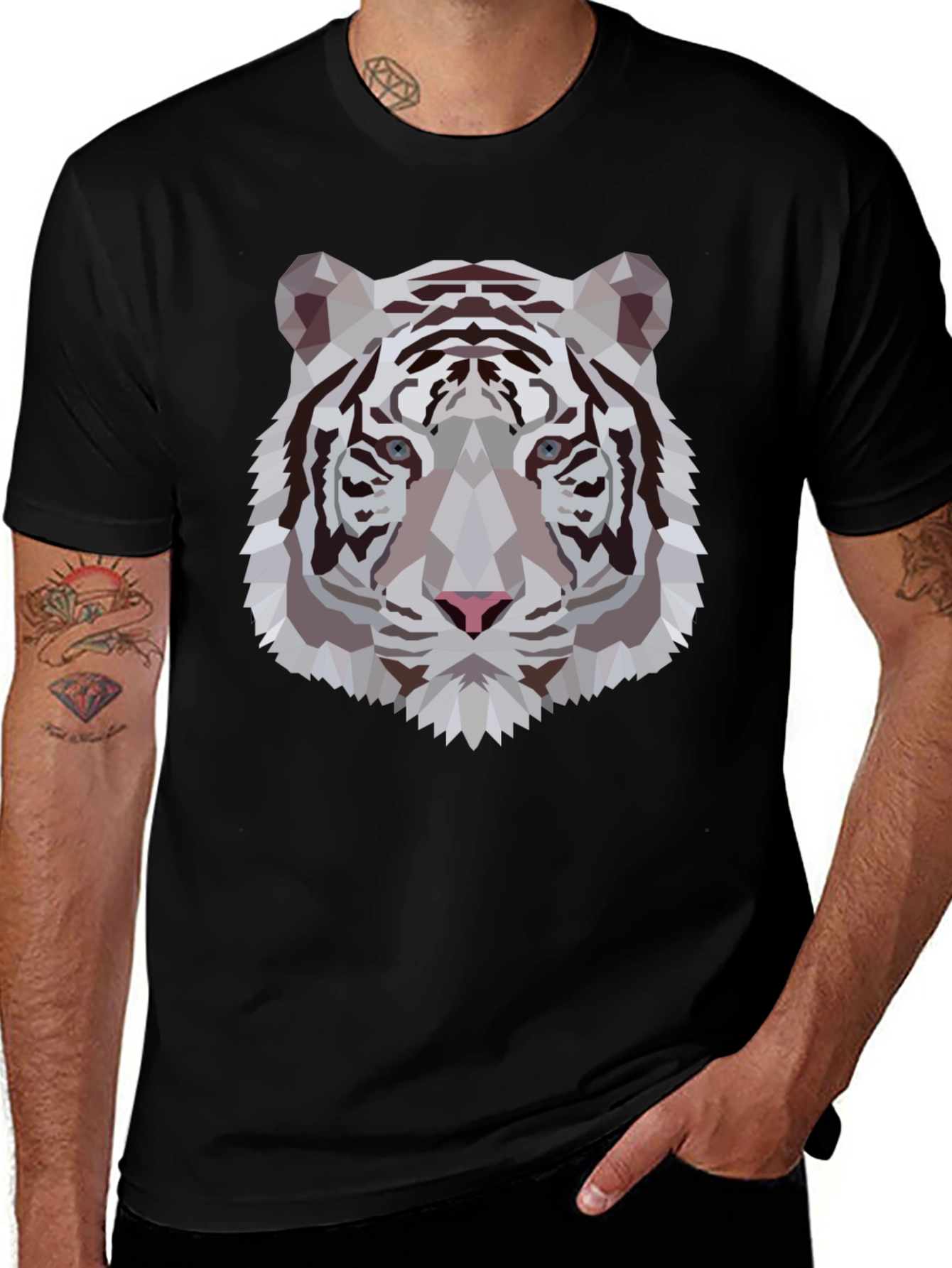 Geometric Tiger Graphic Tee - Sleek Black Shirt