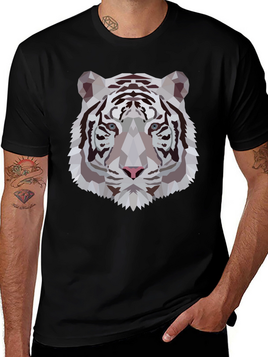 Geometric Tiger Graphic Tee - Sleek Black Shirt
