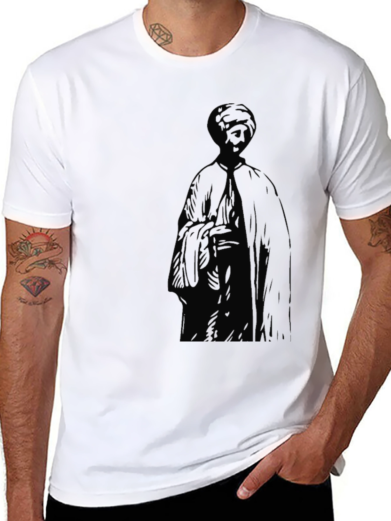 Mens Black T-Shirt with Figure Print