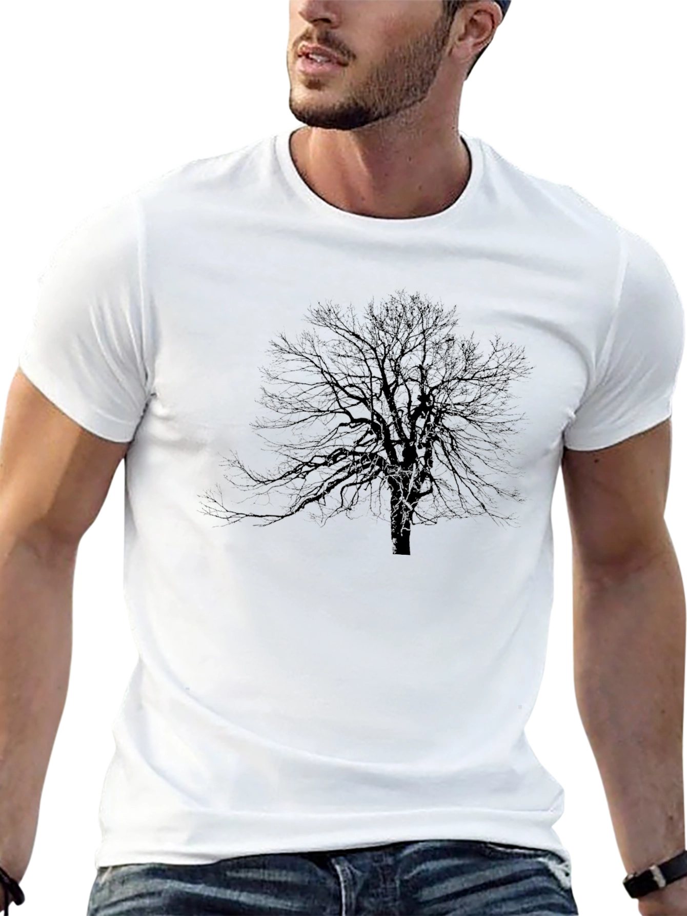 Mens Black Tree Graphic Tee - Nature Inspired Design