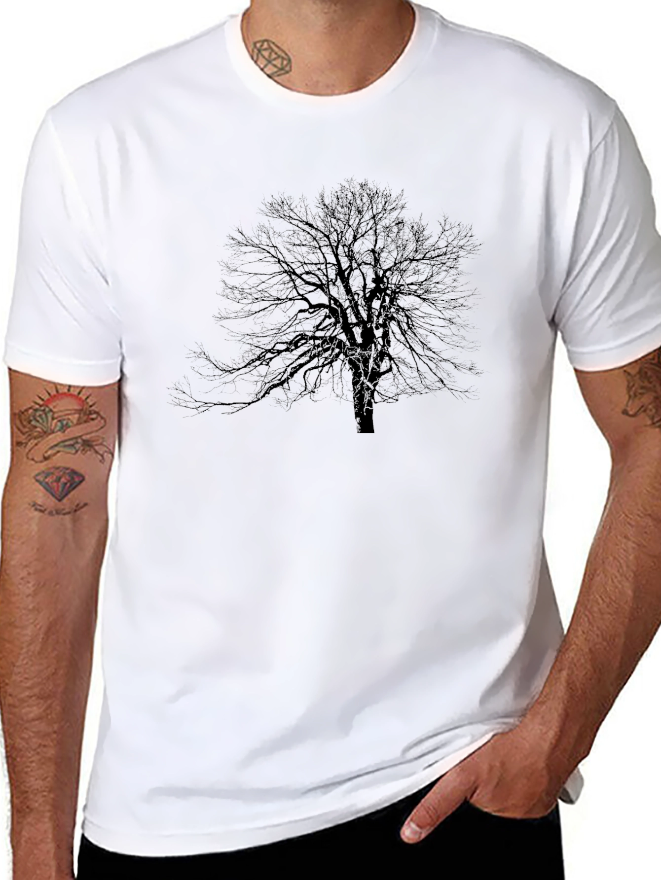 Mens Black Tree Graphic Tee - Nature Inspired Design