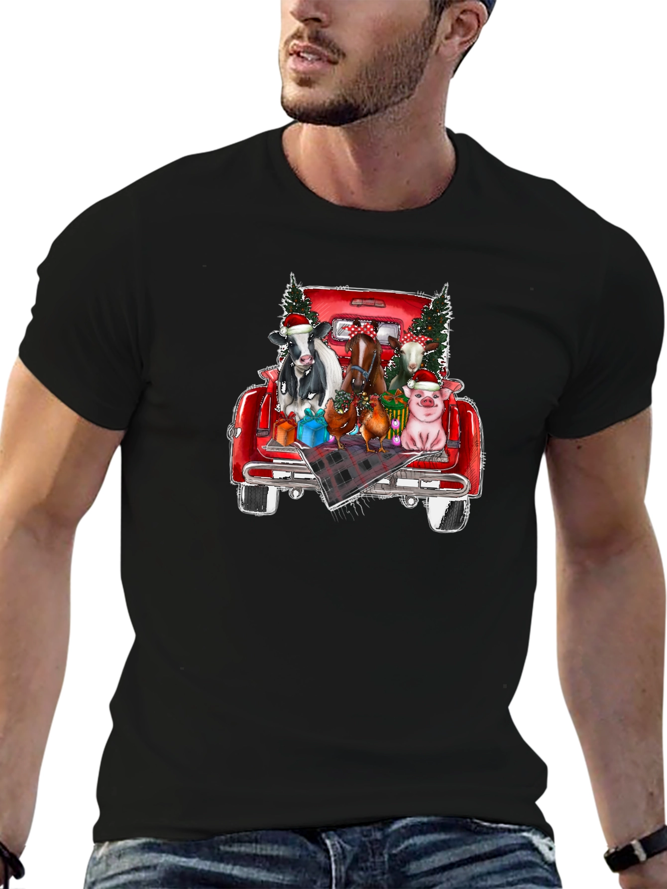 Festive Farm Animals in Truck T-Shirt