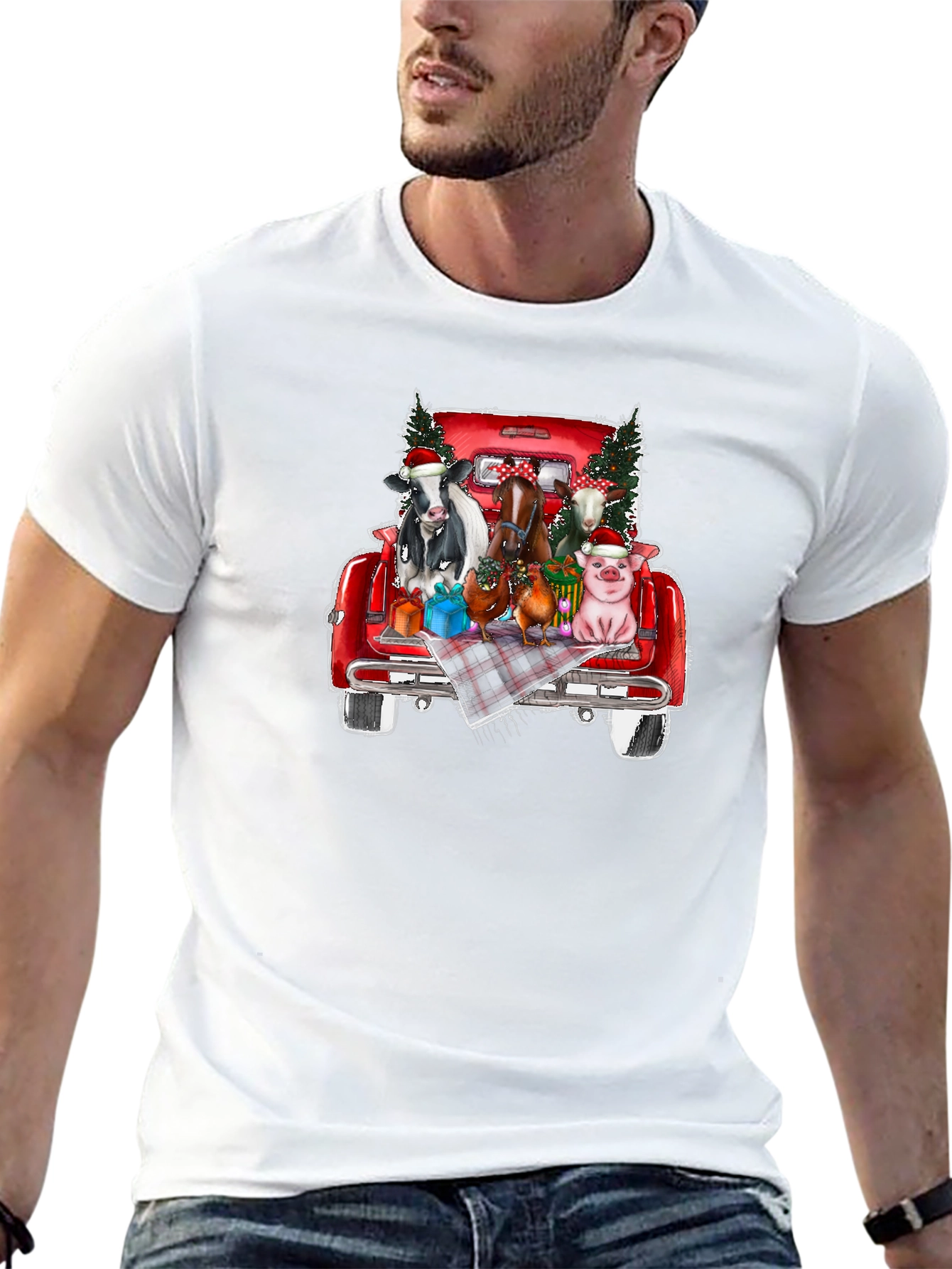 Festive Farm Animals in Truck T-Shirt