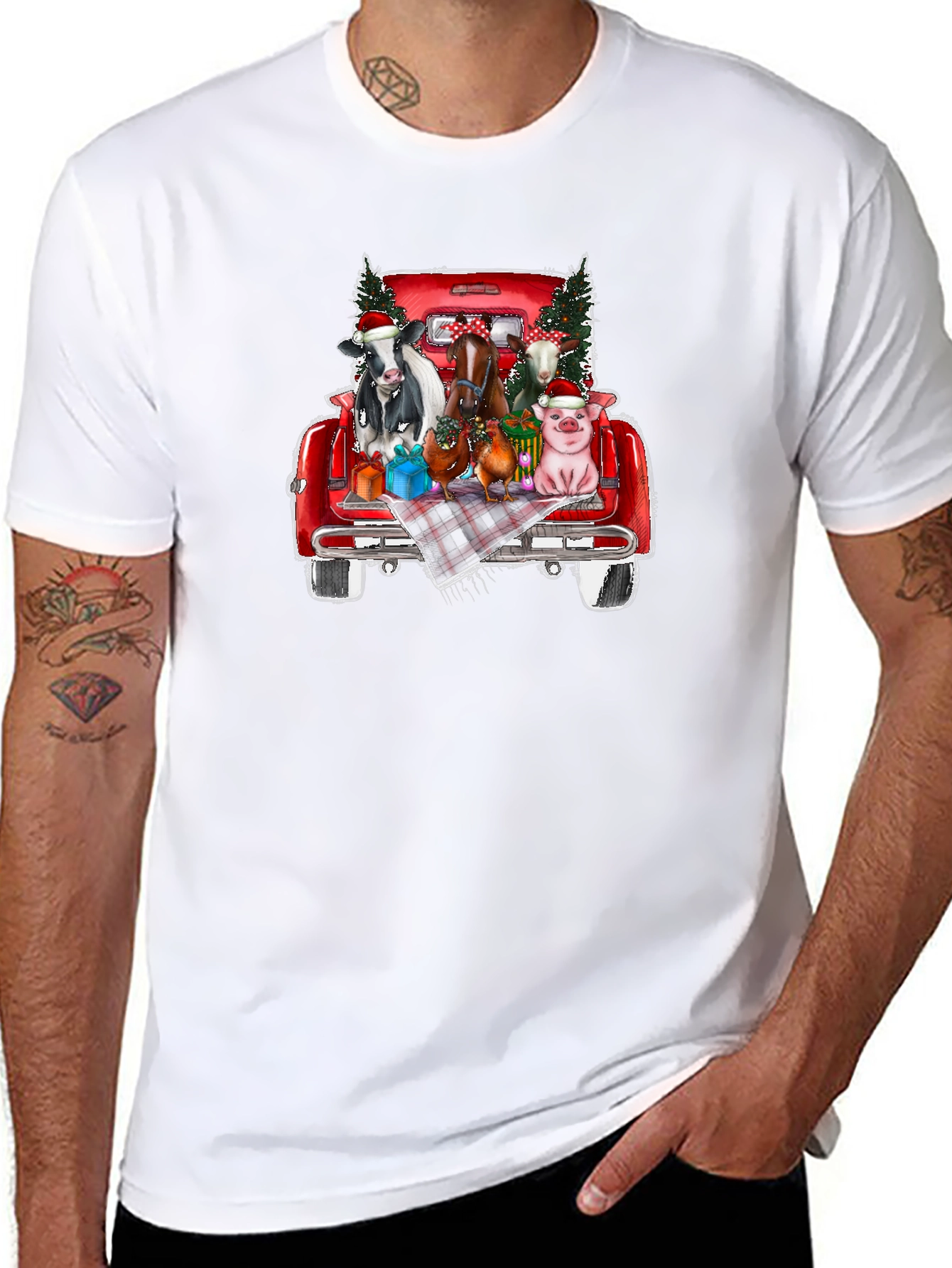Festive Farm Animals in Truck T-Shirt