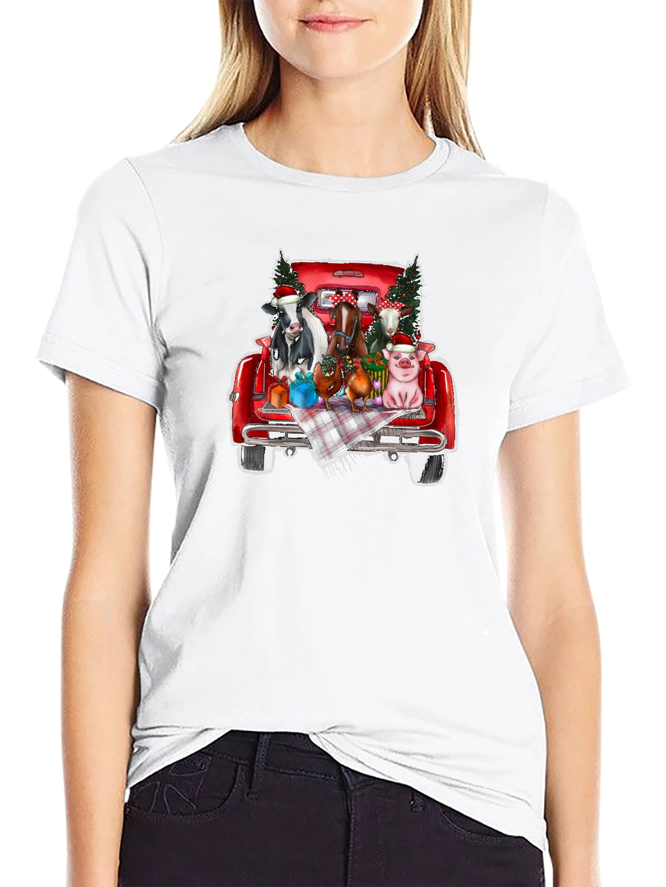Festive Farm Animals in Truck T-Shirt