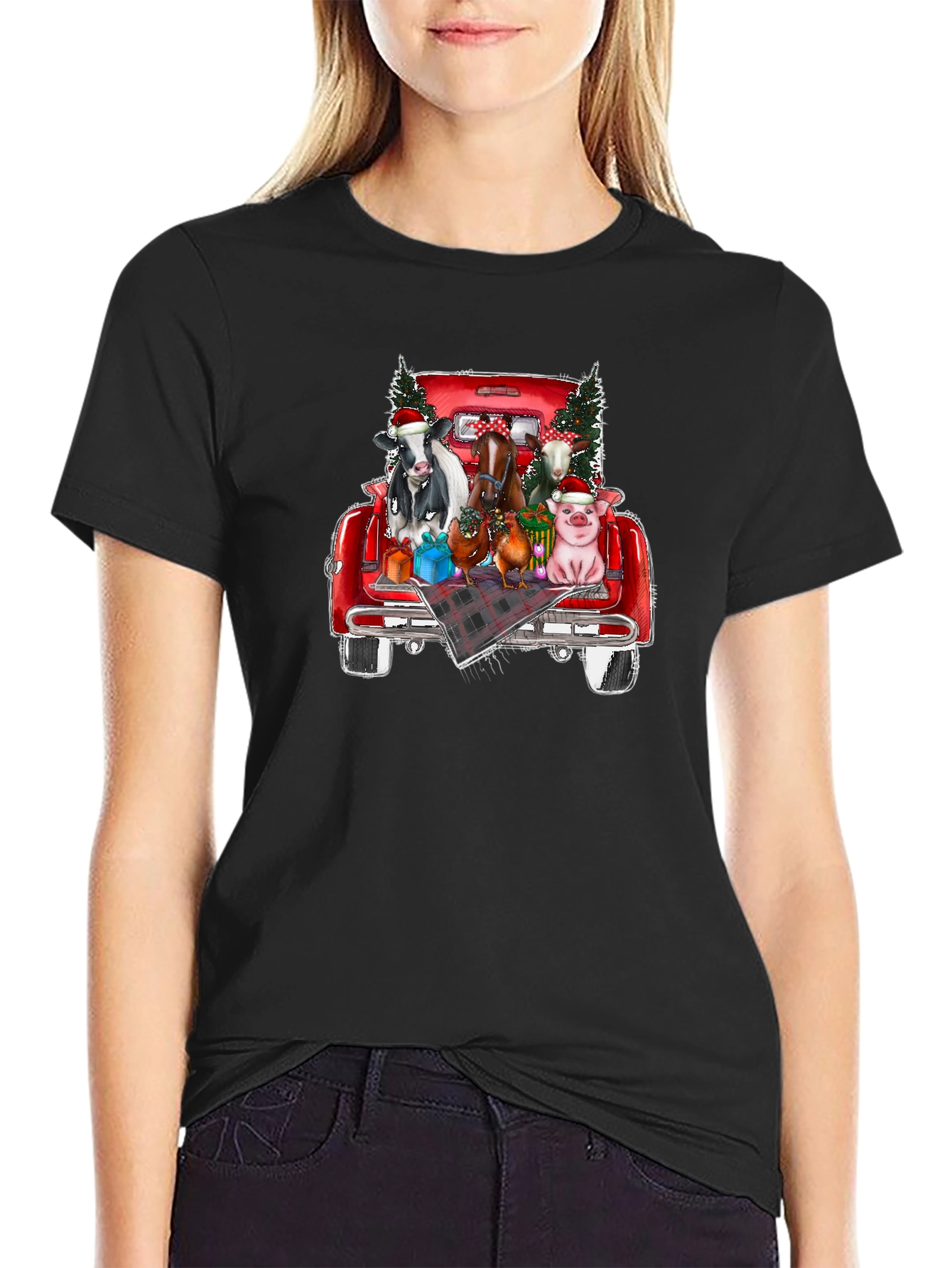 Festive Farm Animals in Truck T-Shirt