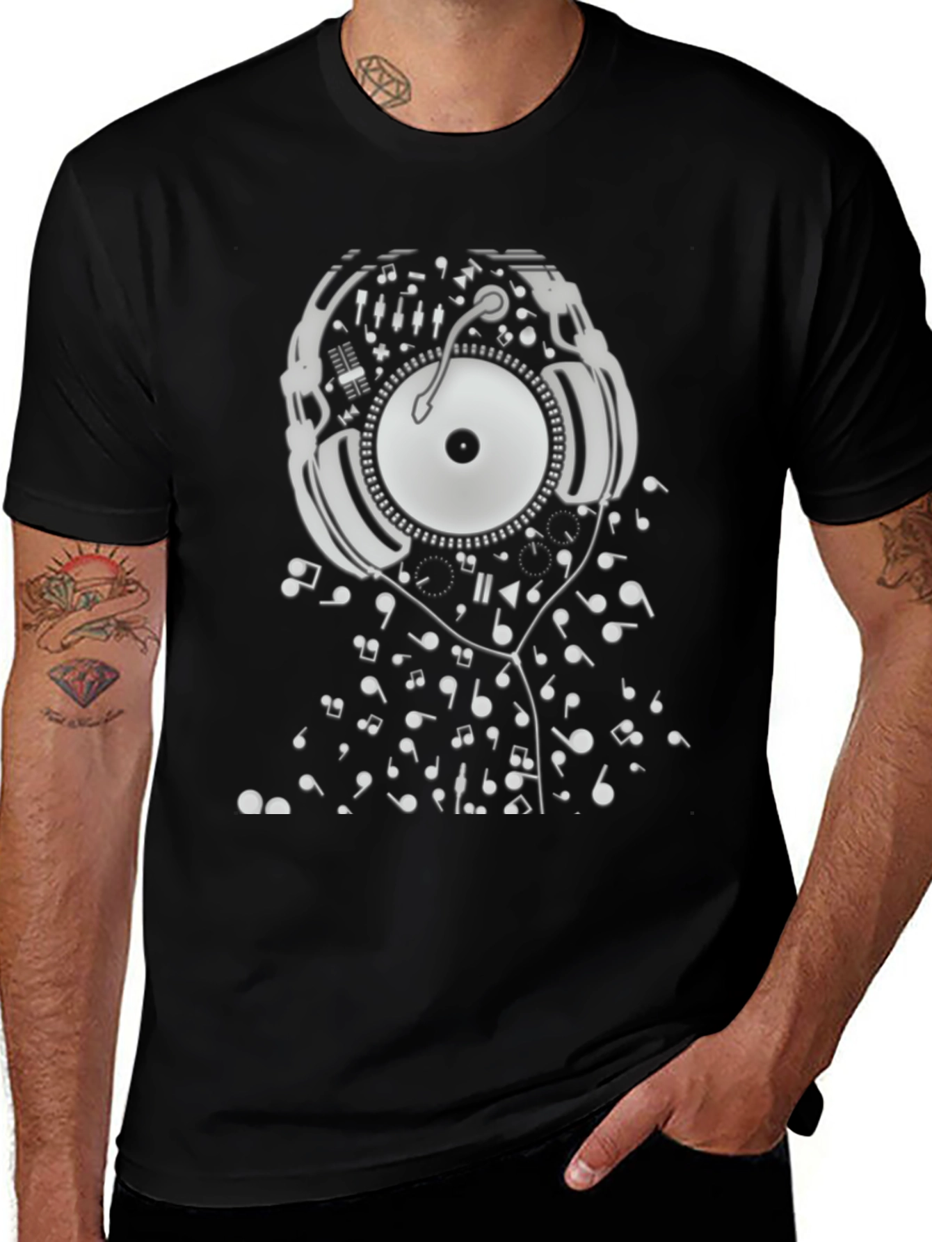 DJ Music T-Shirt - Black Cotton Turntable Graphic Tee