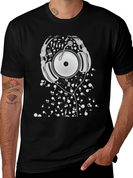 DJ Music T-Shirt - Black Cotton Turntable Graphic Tee