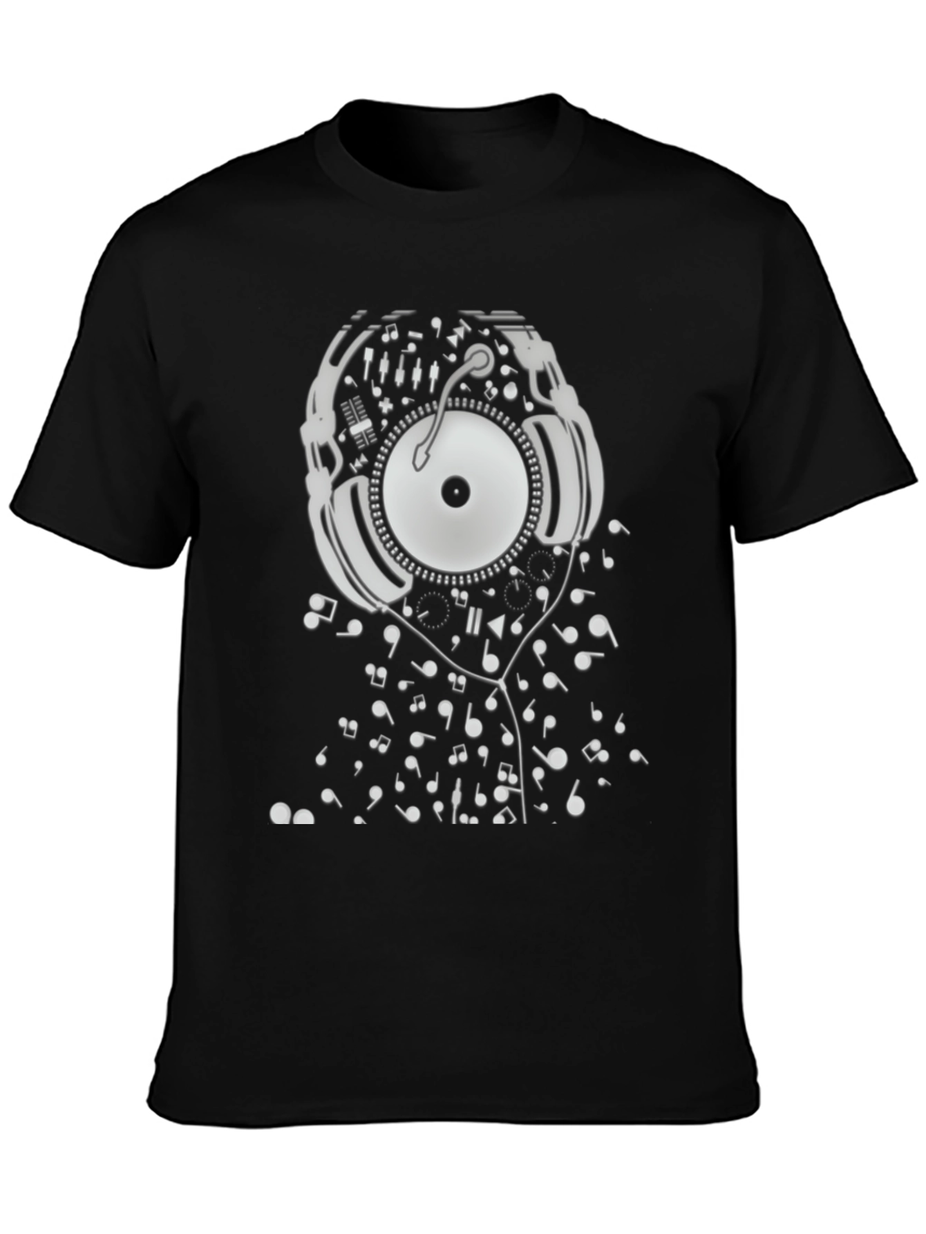 DJ Music T-Shirt - Black Cotton Turntable Graphic Tee