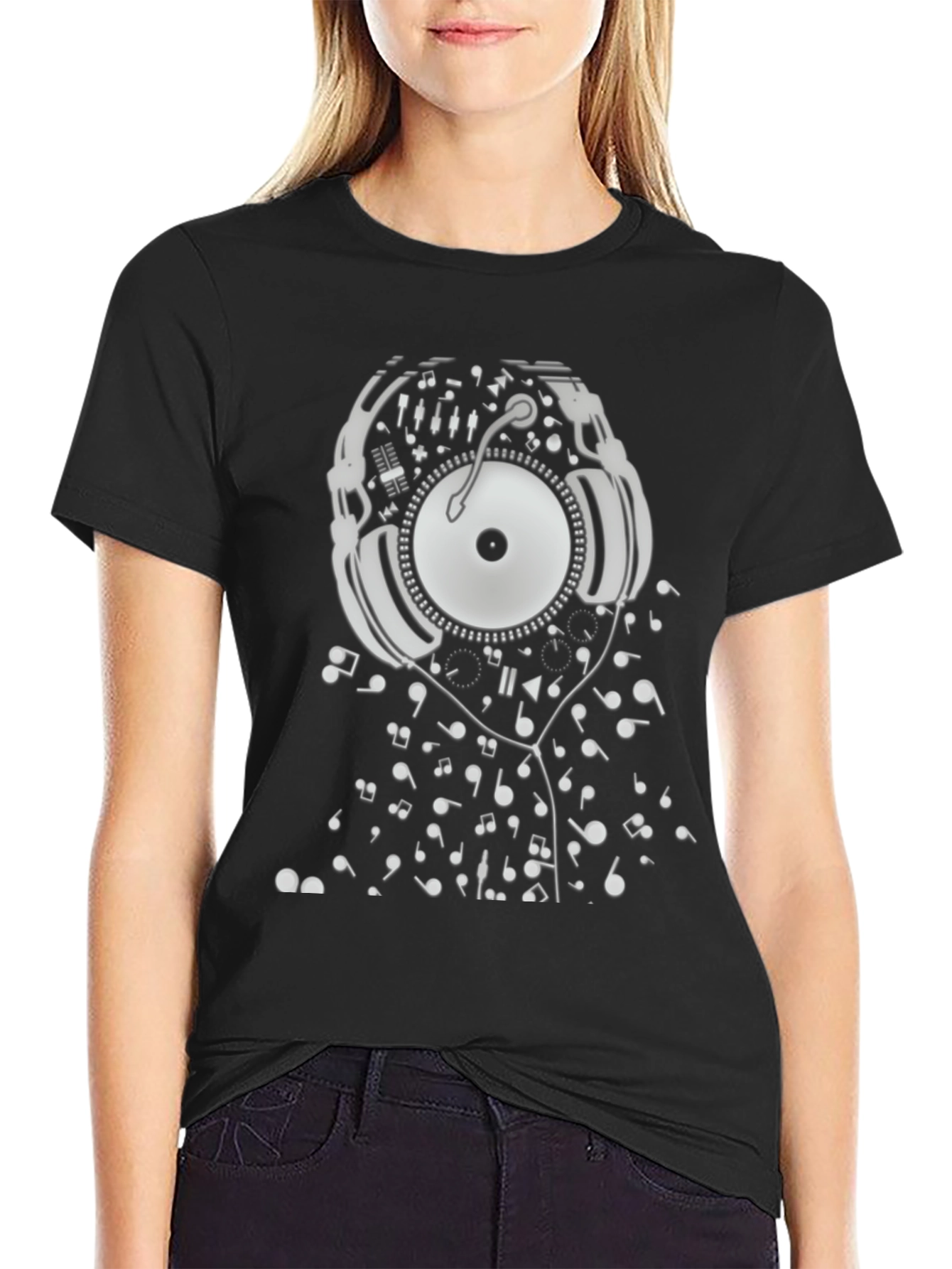 DJ Music T-Shirt - Black Cotton Turntable Graphic Tee