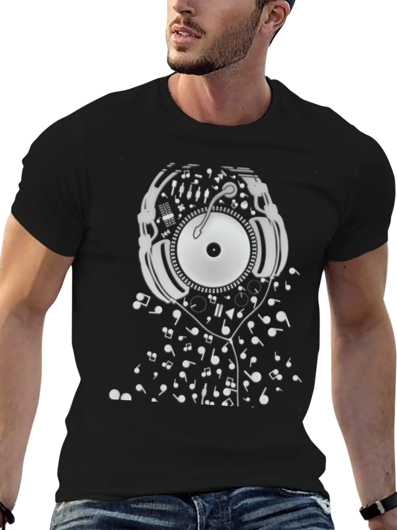 DJ Music T-Shirt - Black Cotton Turntable Graphic Tee