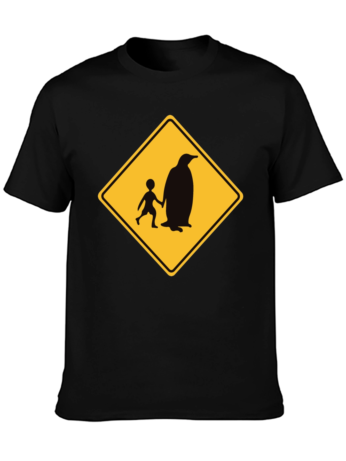 Penguin Crossing Black T-Shirt Novelty Design