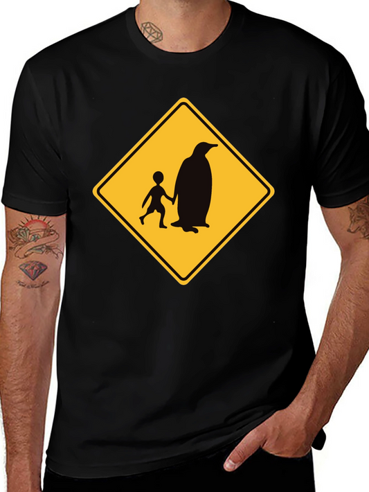 Penguin Crossing Black T-Shirt Novelty Design