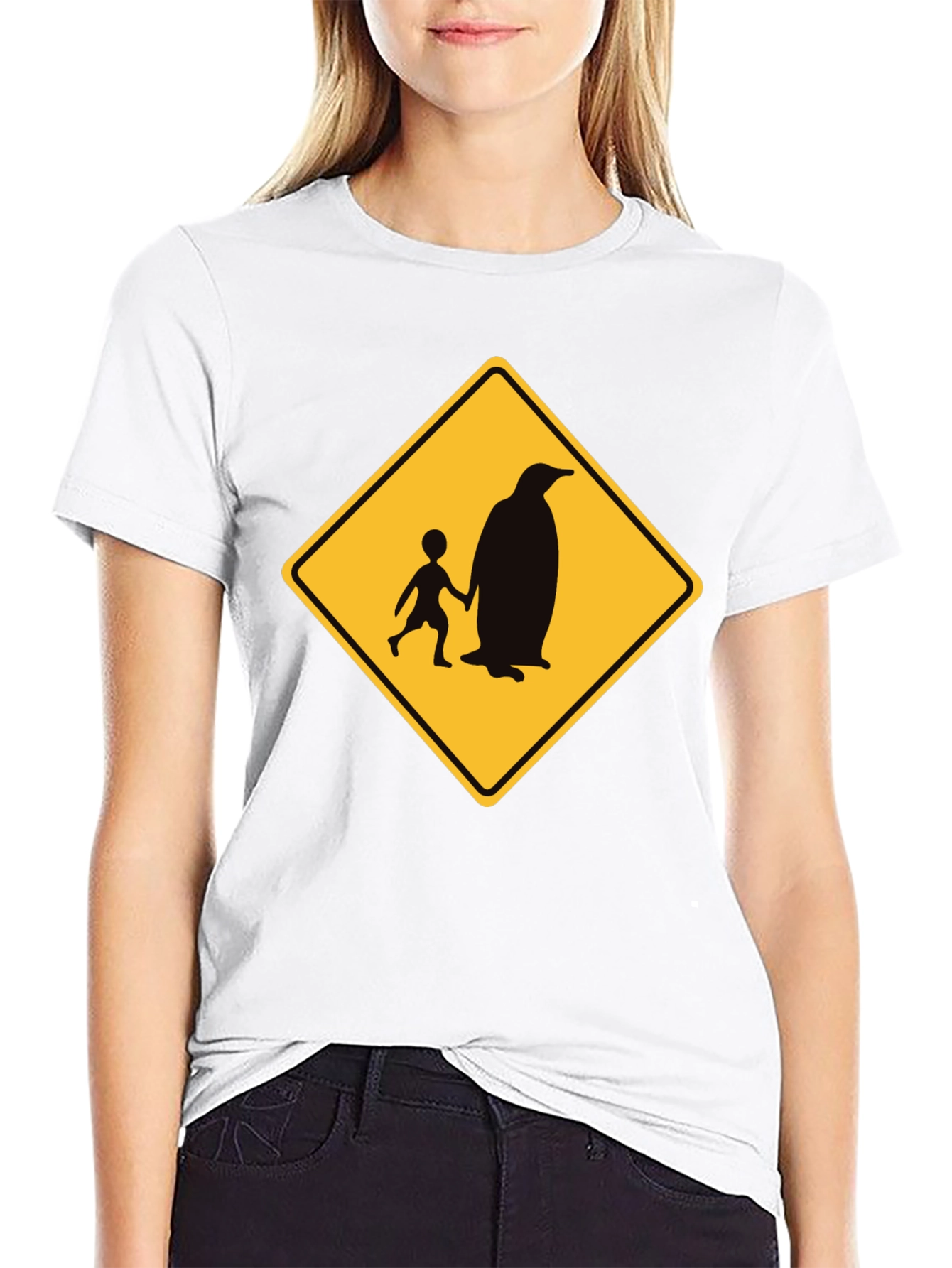 Penguin Crossing Black T-Shirt Novelty Design