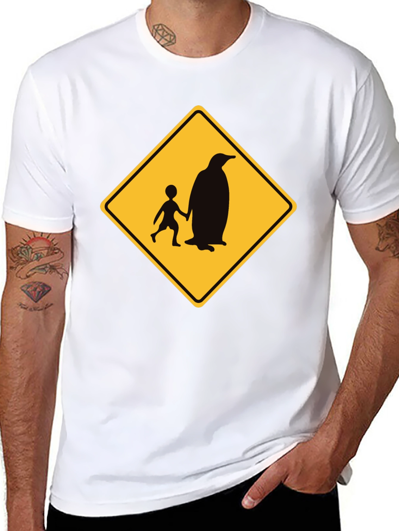 Penguin Crossing Black T-Shirt Novelty Design