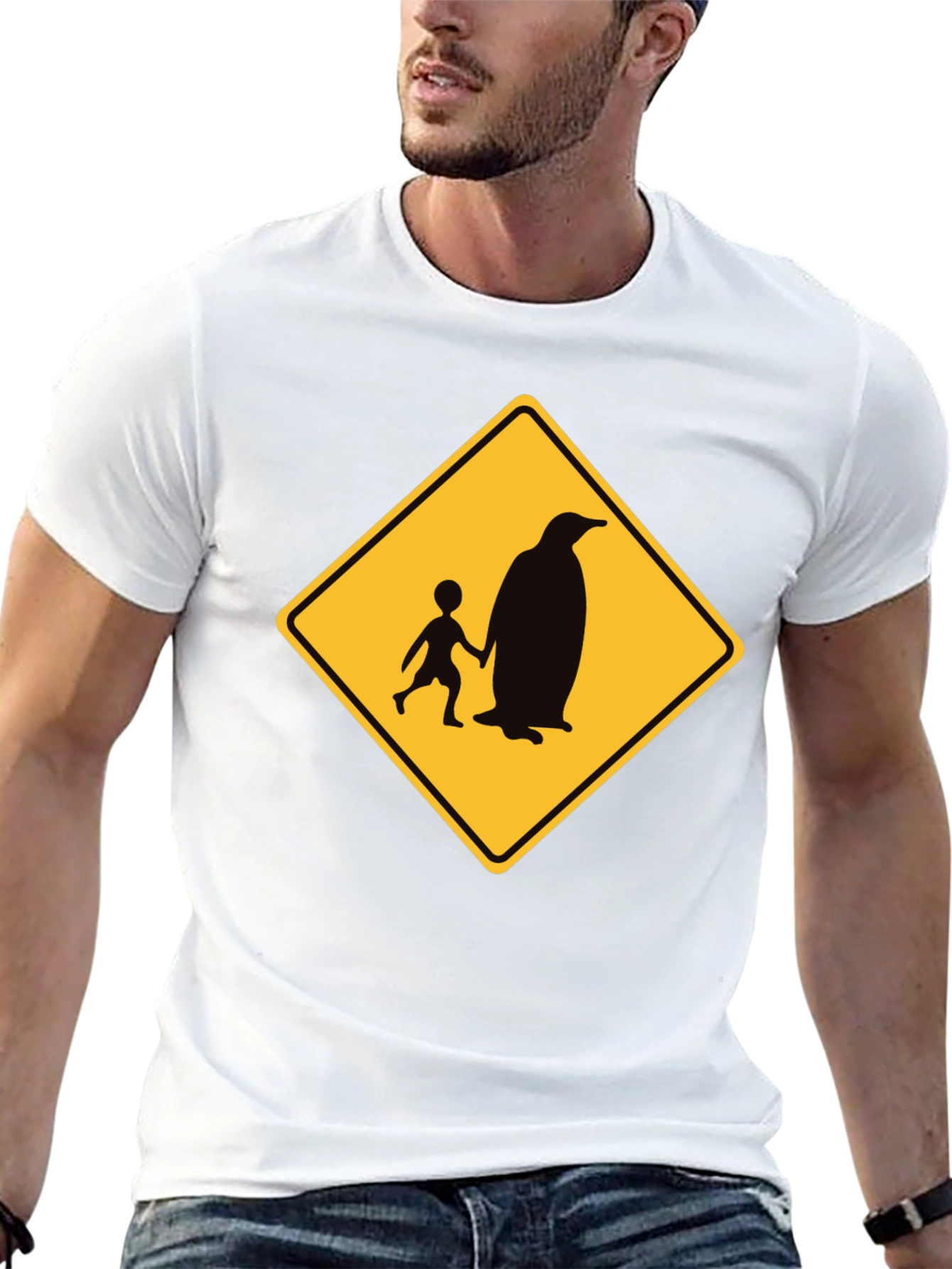 Penguin Crossing Black T-Shirt Novelty Design