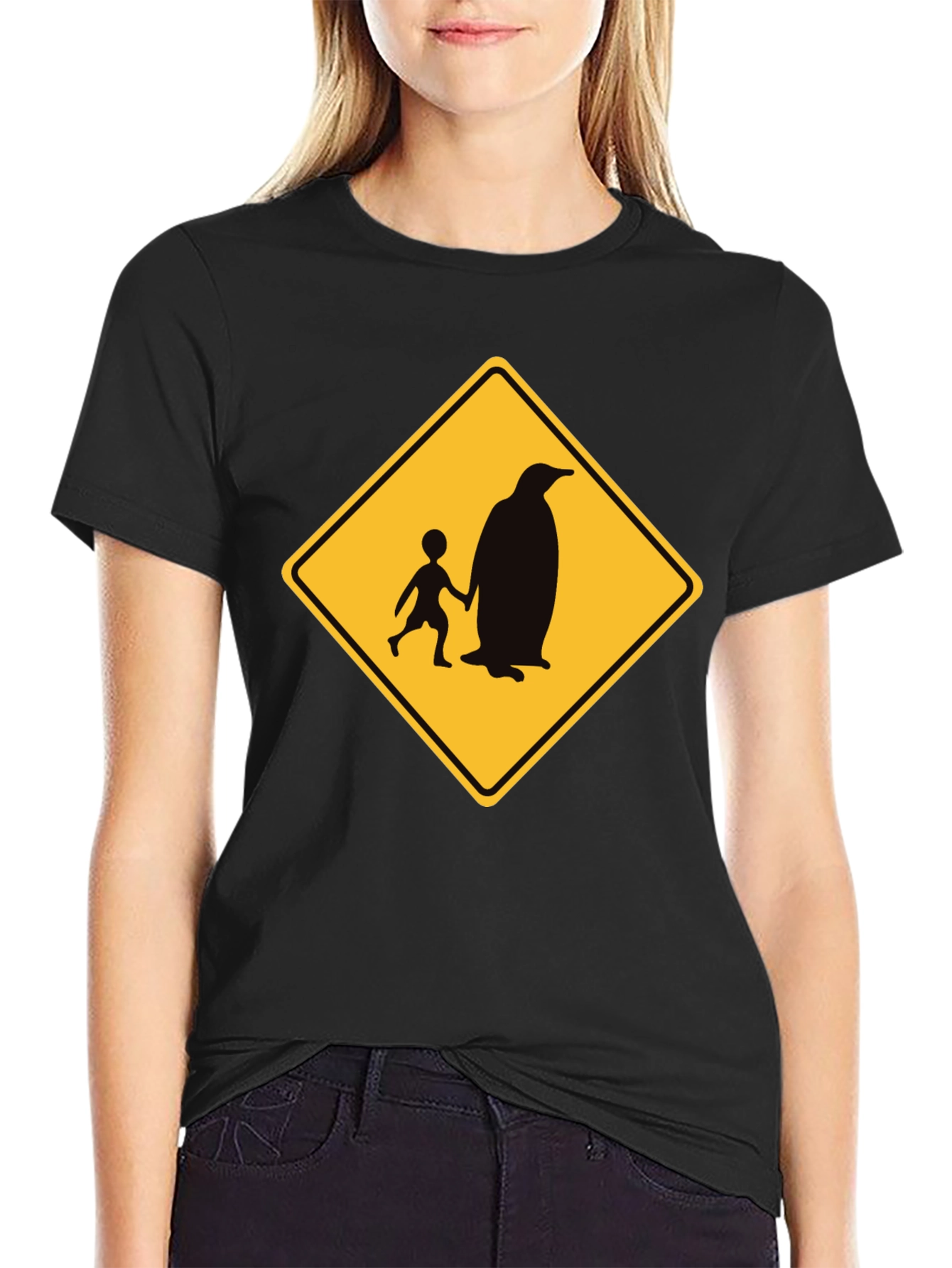 Penguin Crossing Black T-Shirt Novelty Design