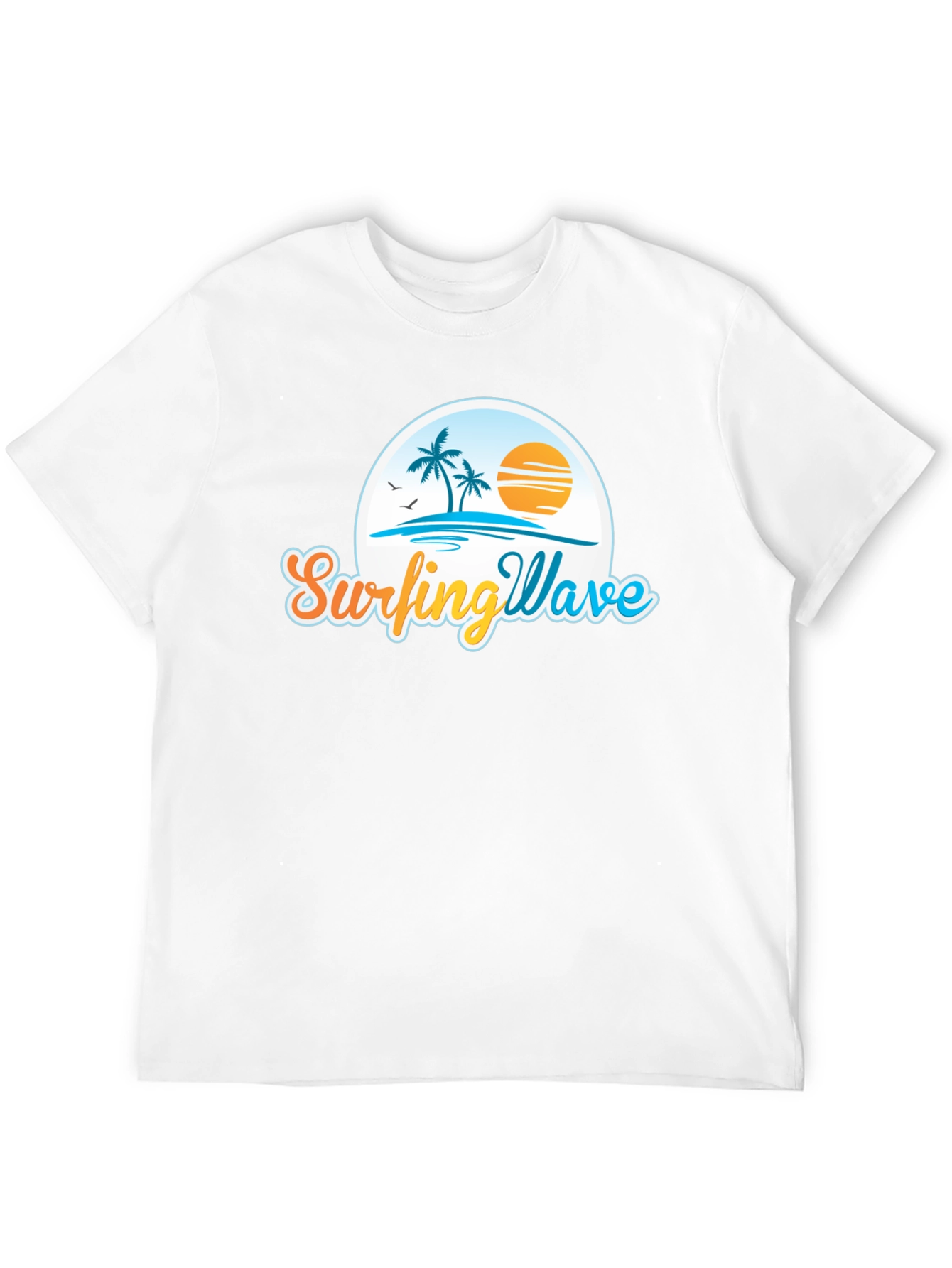Surfing Wave Black T-Shirt Tropical Design