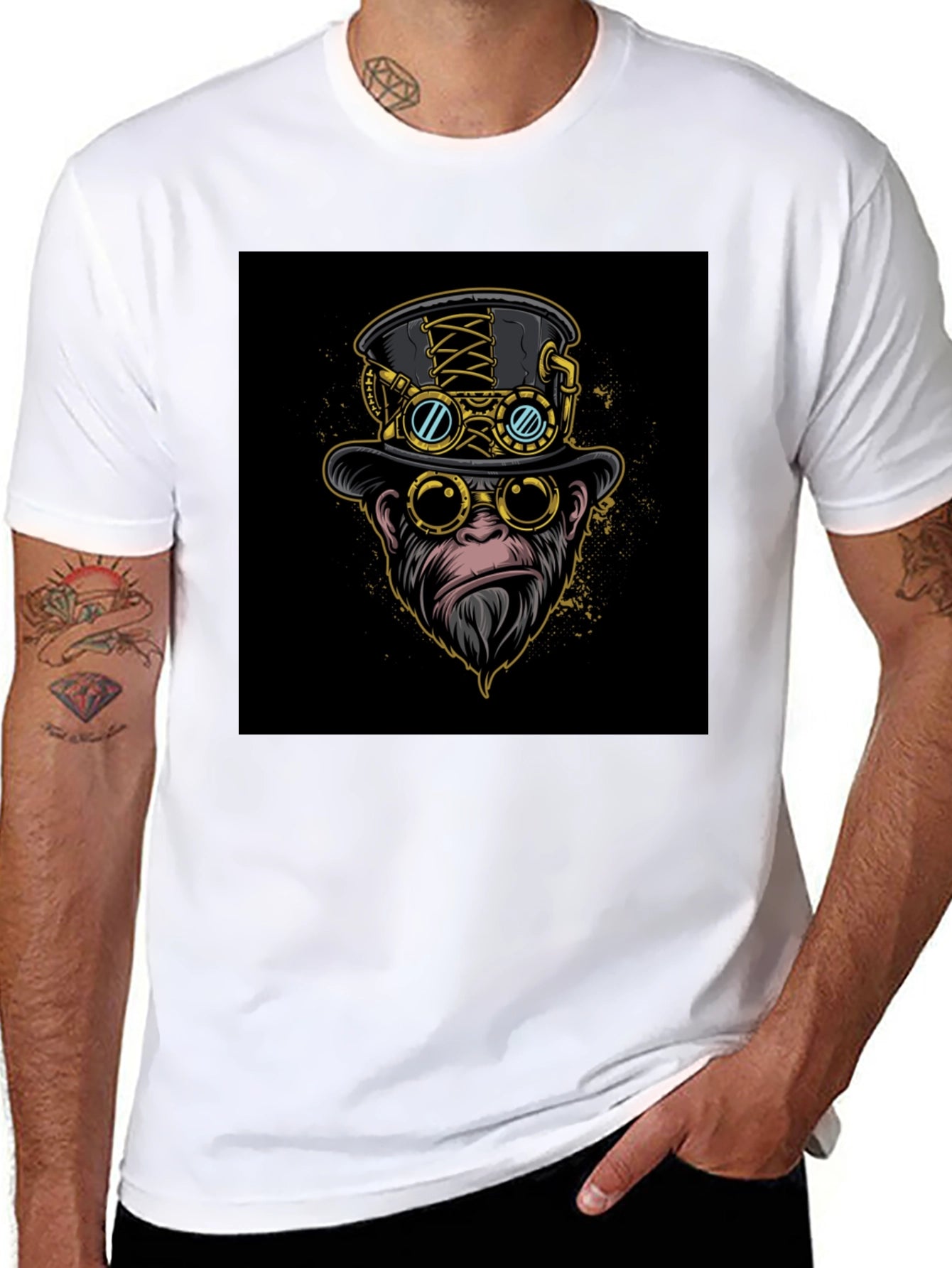 Steampunk Monkey Graphic Tee - Cool Ape Design
