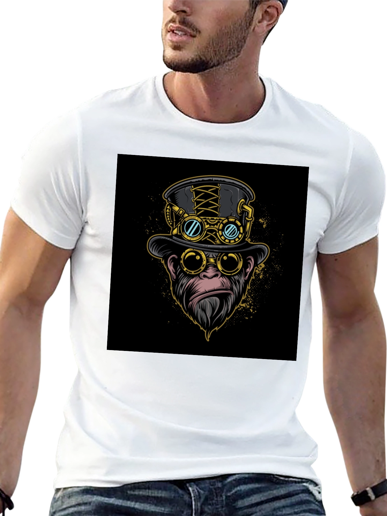 Steampunk Monkey Graphic Tee - Cool Ape Design