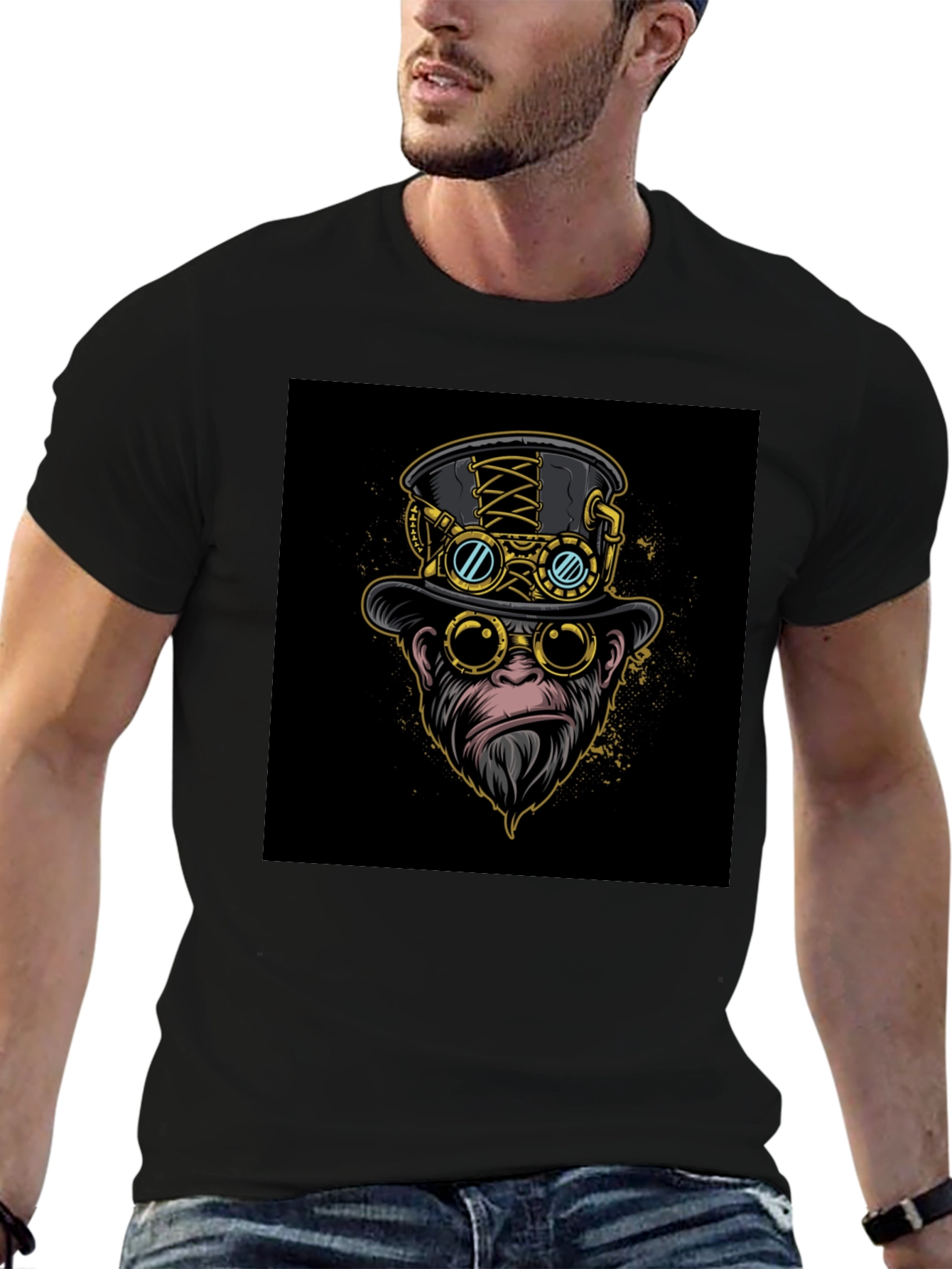 Steampunk Monkey Graphic Tee - Cool Ape Design