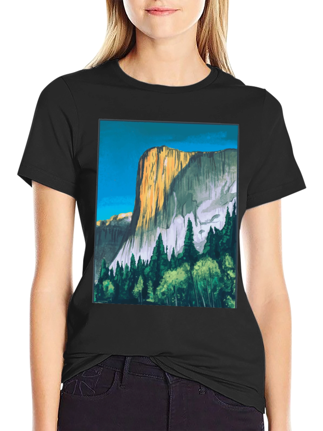 Mountain Vista Graphic Tee - Black Cotton T-Shirt