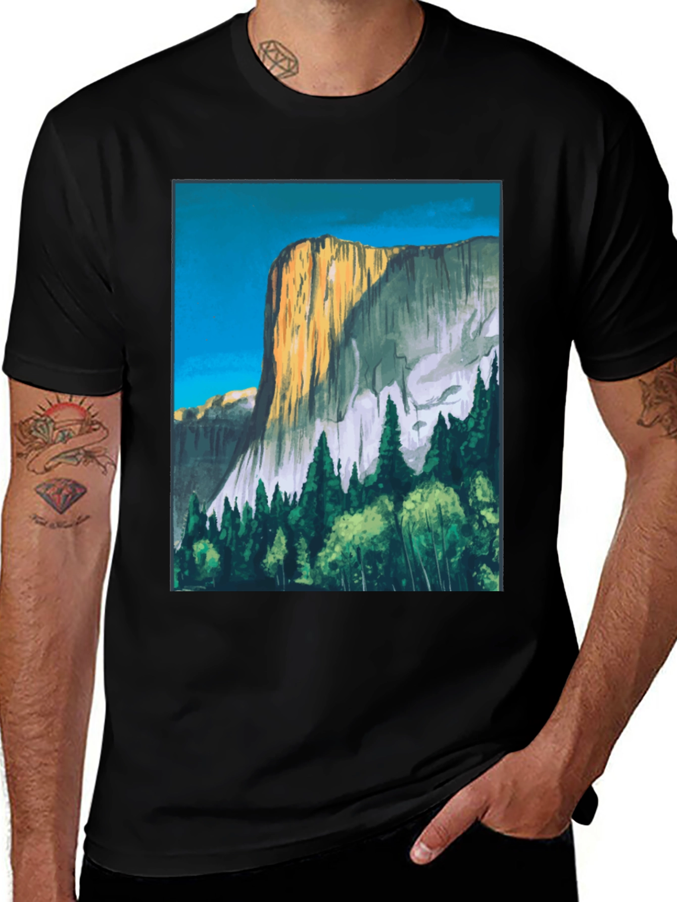 Mountain Vista Graphic Tee - Black Cotton T-Shirt