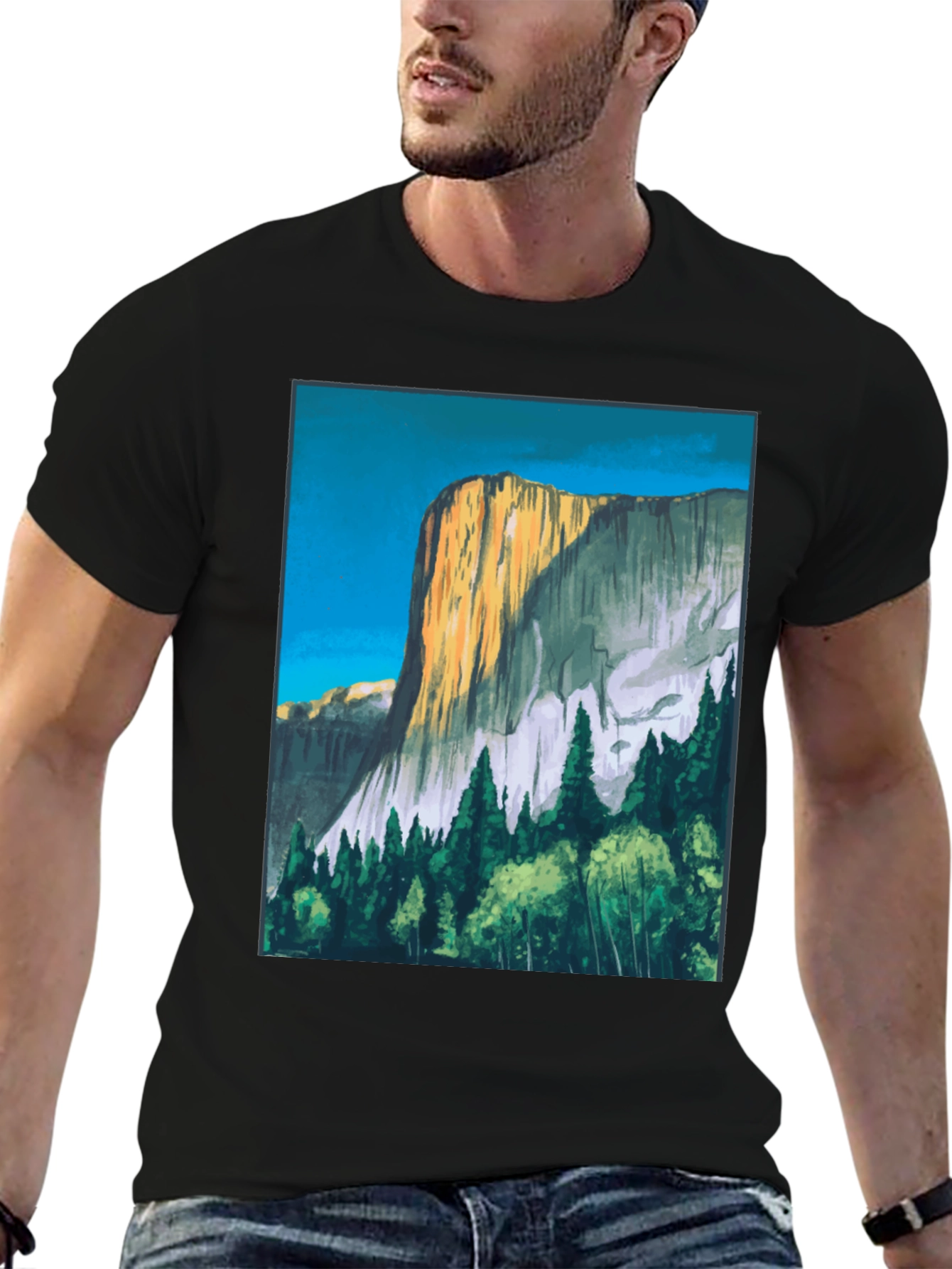 Mountain Vista Graphic Tee - Black Cotton T-Shirt
