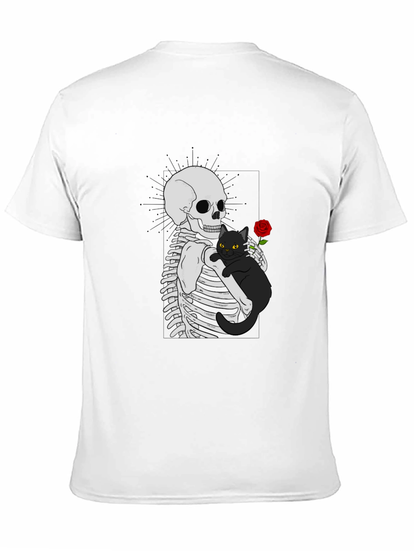 Skeleton & Cat Graphic T-Shirt - Gothic Style
